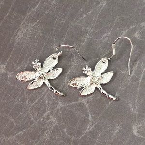 Silver Tone Dragonfly Earrings
